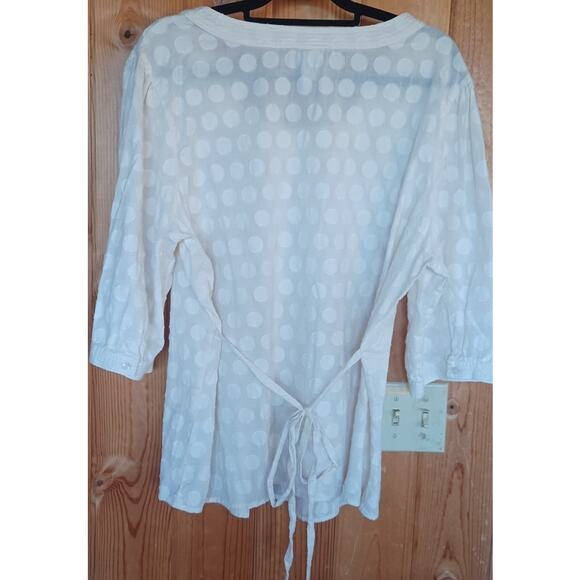 VTG Route 66 Tunic Women's Size 2X Cream Color Button Up Embroidered Polka Dots - Picture 3 of 7